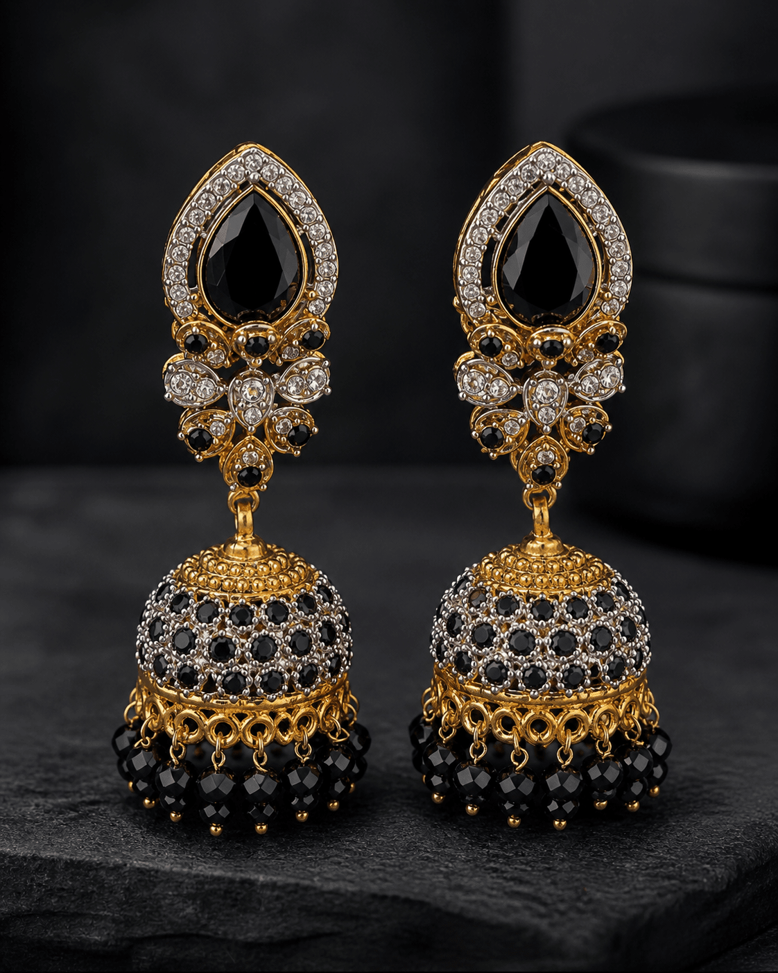 EAR - 002 Traditional Teardrop Jhumka Earrings with Pearl - Style Drops - Boutique By MaryamBoutique By MaryamBoutique By MaryamBlackEAR - 002 Traditional Teardrop Jhumka Earrings with Pearl - Style Drops