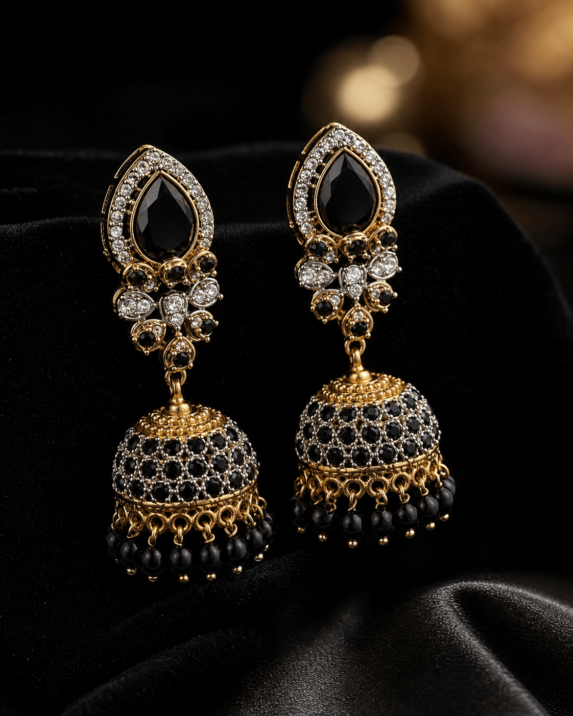 EAR - 002 Traditional Teardrop Jhumka Earrings with Pearl - Style Drops - Boutique By MaryamBoutique By MaryamBoutique By MaryamBlackEAR - 002 Traditional Teardrop Jhumka Earrings with Pearl - Style Drops