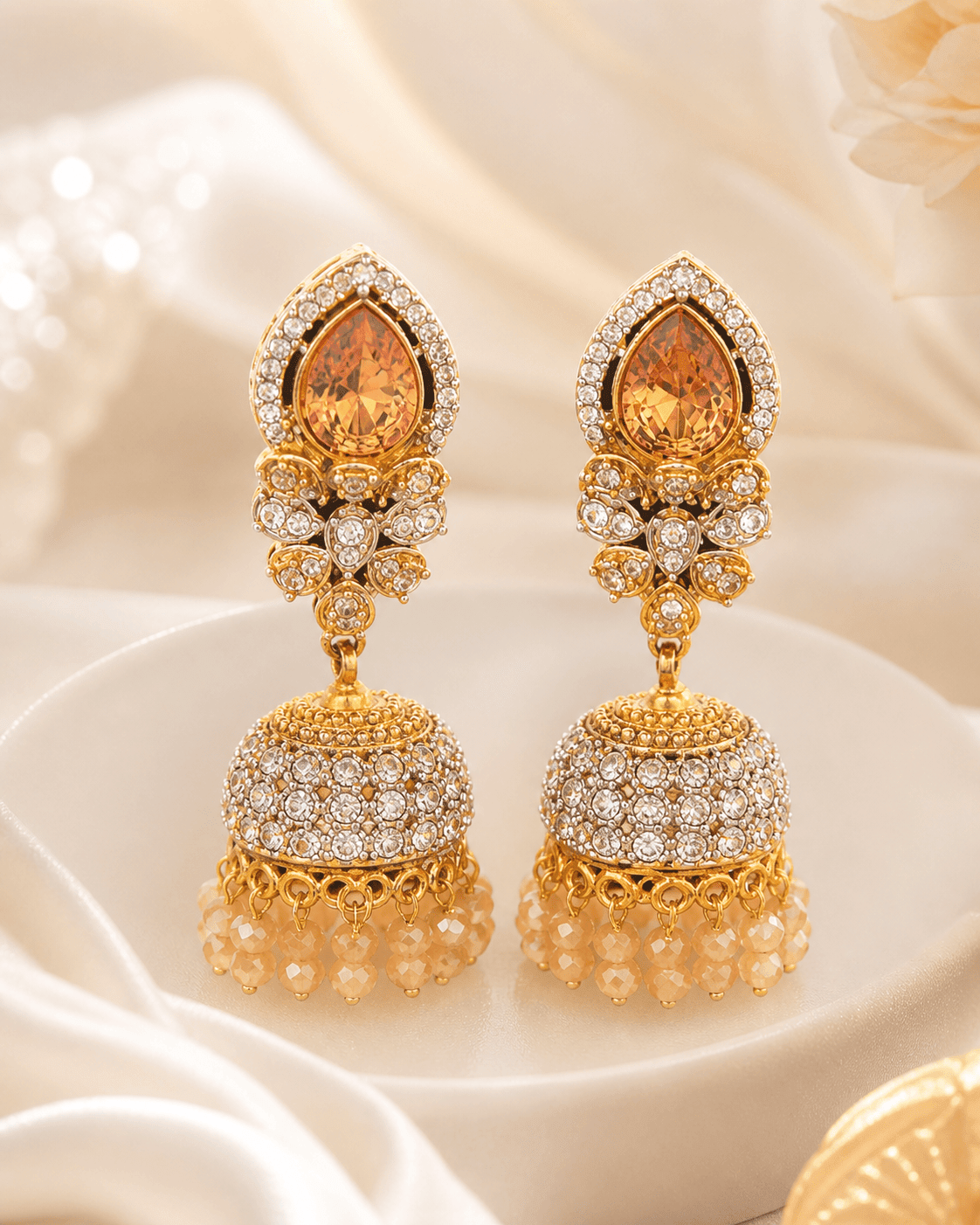 EAR - 002 Traditional Teardrop Jhumka Earrings with Pearl - Style Drops - Boutique By MaryamBoutique By MaryamBoutique By MaryamBlackEAR - 002 Traditional Teardrop Jhumka Earrings with Pearl - Style Drops