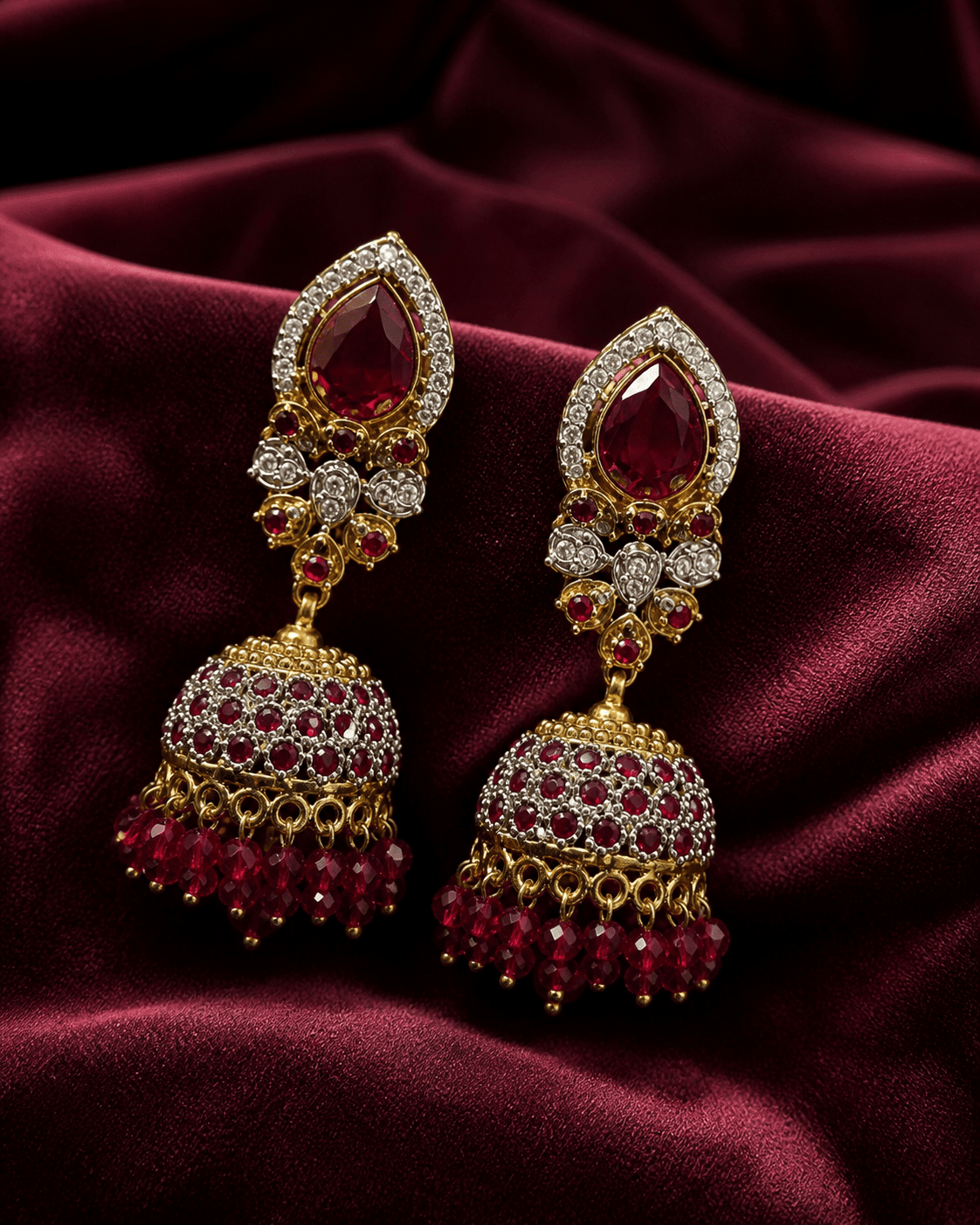 EAR - 002 Traditional Teardrop Jhumka Earrings with Pearl - Style Drops - Boutique By MaryamBoutique By MaryamBoutique By MaryamMaroonEAR - 002 Traditional Teardrop Jhumka Earrings with Pearl - Style Drops