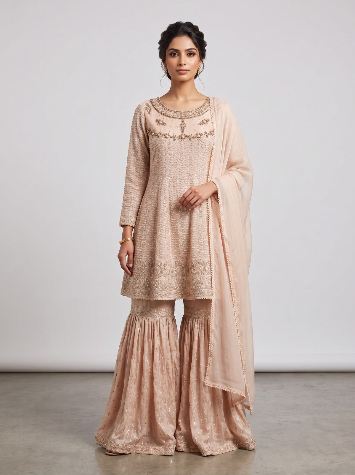 BM-CH-038 - Sequin Embroidered Chiffon Gharara 3 Piece Suit