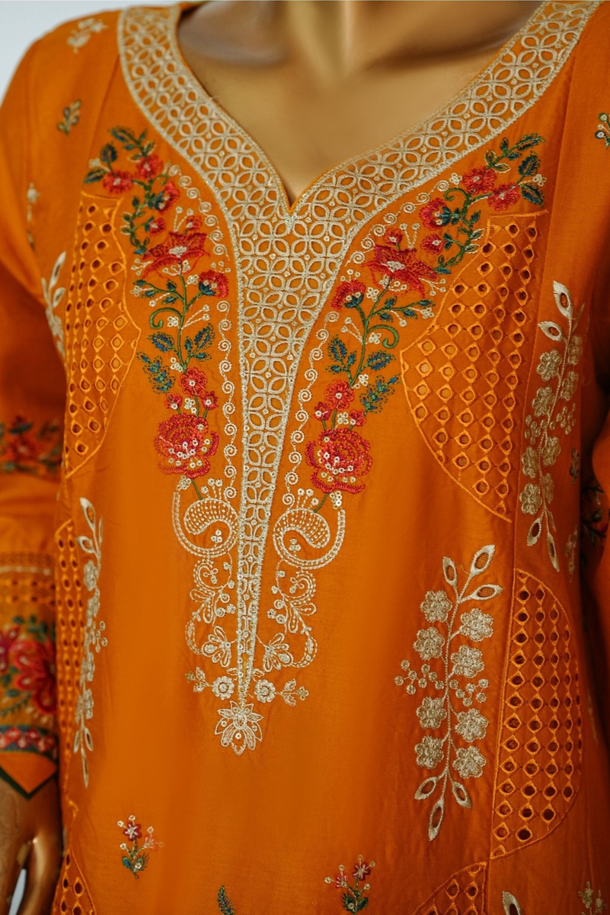 ECF - 02 Bin Saeed Original Orange Embroidered Cotton Fabric 3 - Piece Suit - Size S - M - L - Boutique By MaryamBoutique By MaryamBoutique By MaryamECF-02-SsECF - 02 Bin Saeed Original Orange Embroidered Cotton Fabric 3 - Piece Suit - Size S - M - L
