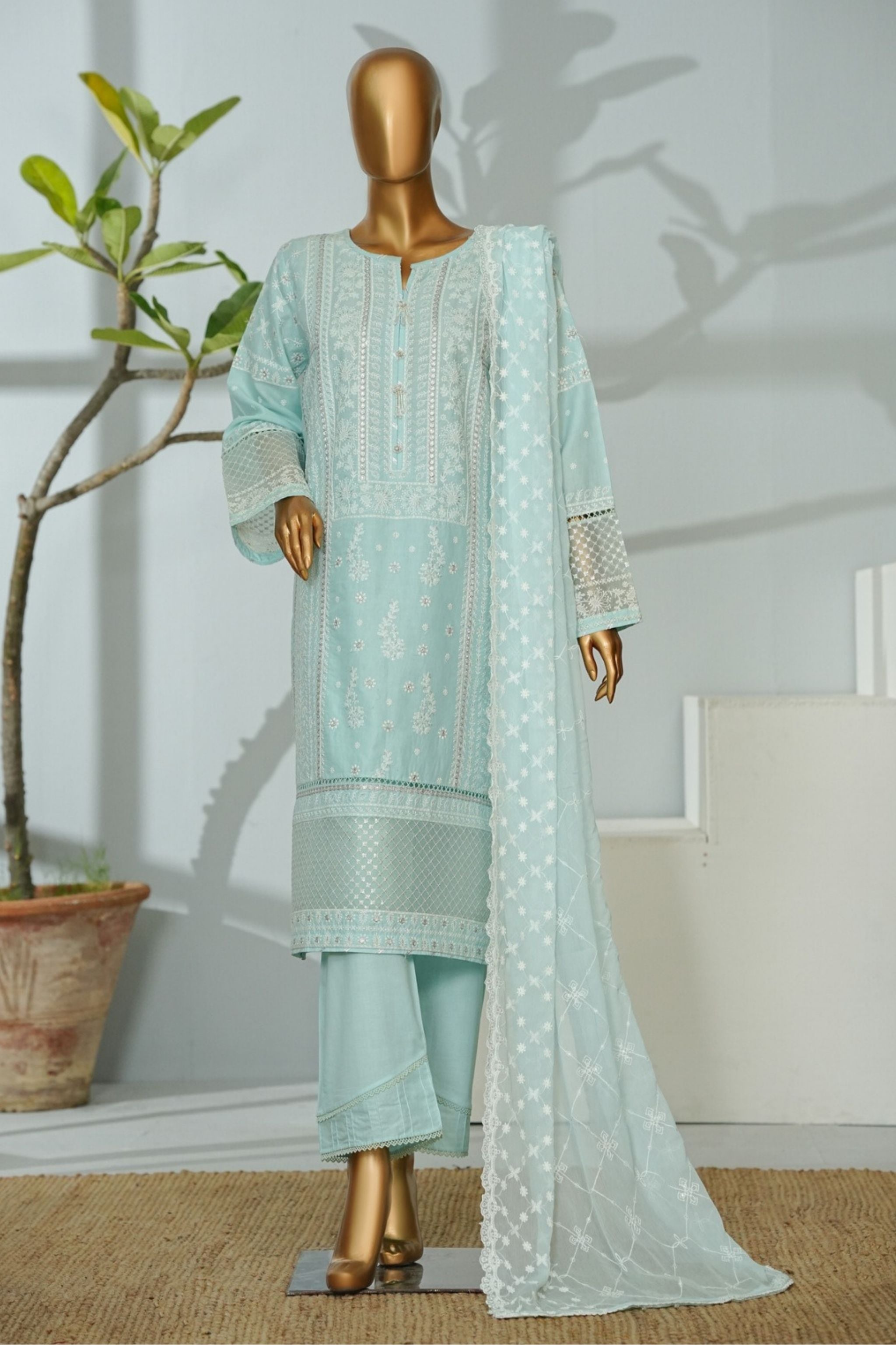 ECF - 19 Bin Saeed Original Aqua Ferozi Embroidered Cotton Fabric 3 - Piece Suit - Size S - M - L - Boutique By MaryamBoutique By MaryamBoutique By MaryamECF-19-SsECF - 19 Bin Saeed Original Aqua Ferozi Embroidered Cotton Fabric 3 - Piece Suit - Size S - M - L