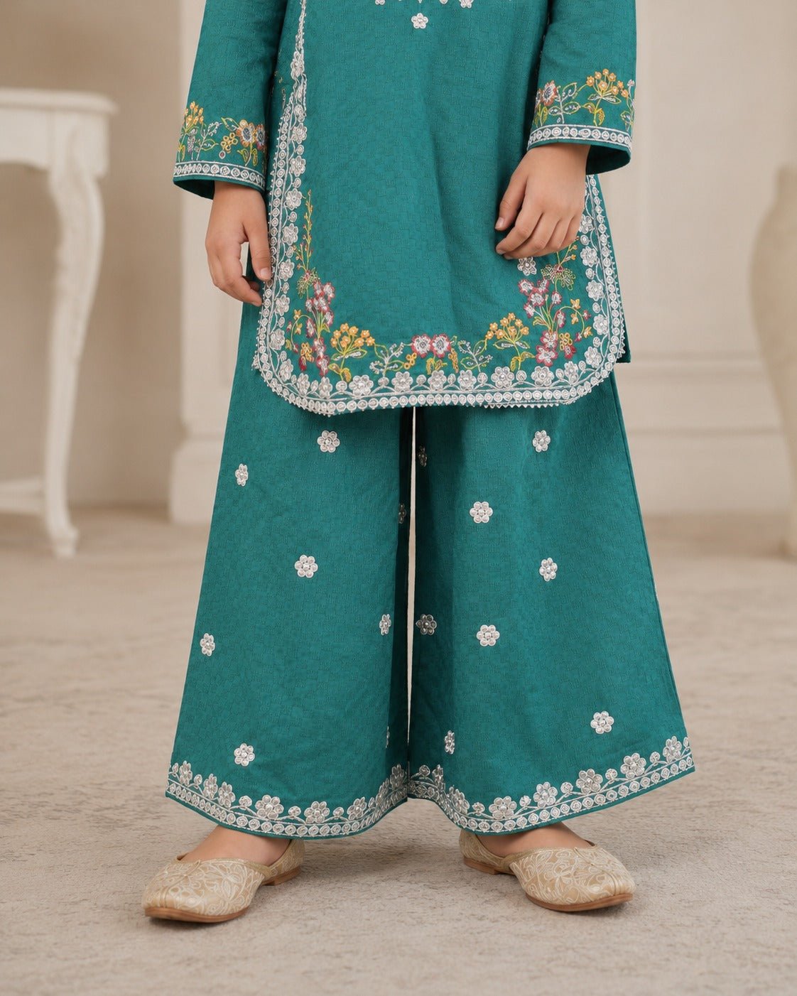 KD - 01 Teal Girls Embroidered 2 - Piece Kurta & Sharara Set – Traditional Dress for Girls - Boutique By MaryamBoutique By MaryamBoutique By MaryamBM-KD-00126KD - 01 Teal Girls Embroidered 2 - Piece Kurta & Sharara Set – Traditional Dress for Girls