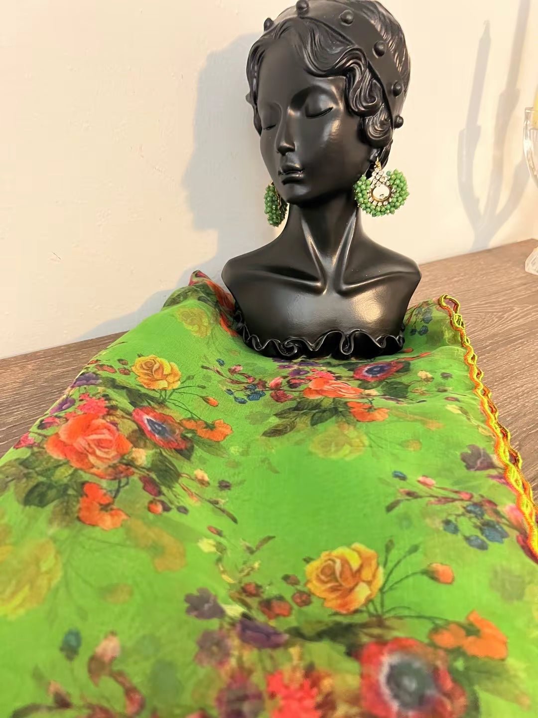 Luxury Printed Organza Dupattas | Floral & Digital Print Stoles - Boutique By MaryamBoutique By MaryamBoutique By Maryamparrot - greenLuxury Printed Organza Dupattas | Floral & Digital Print Stoles