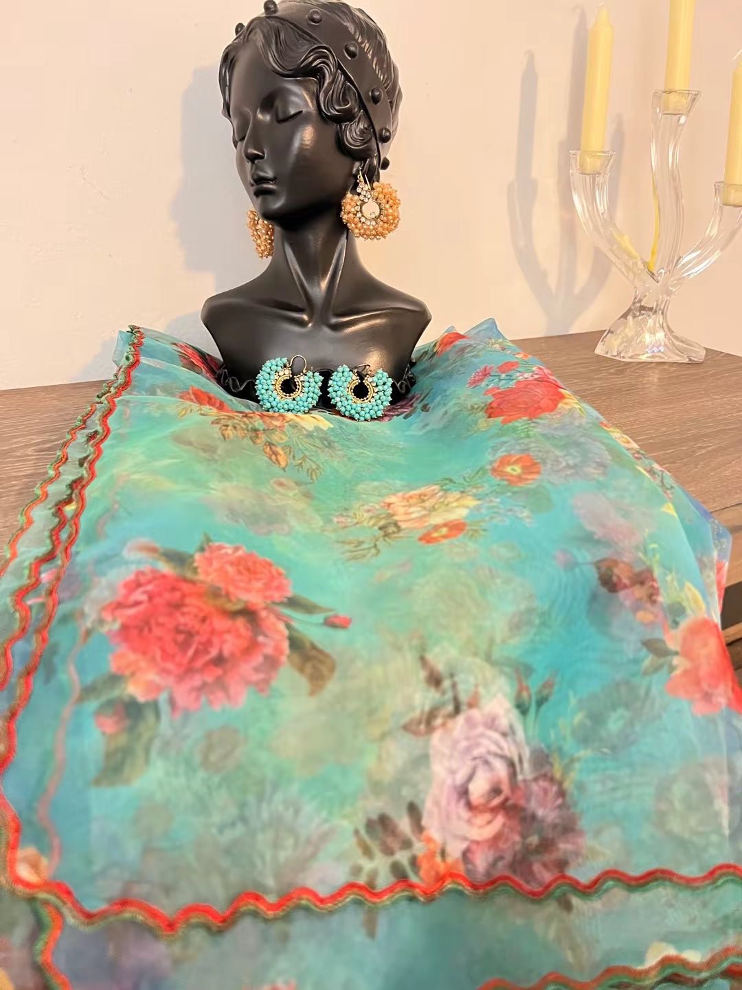 Luxury Printed Organza Dupattas | Floral & Digital Print Stoles - Boutique By MaryamBoutique By MaryamBoutique By Maryamlight - turquoiseLuxury Printed Organza Dupattas | Floral & Digital Print Stoles