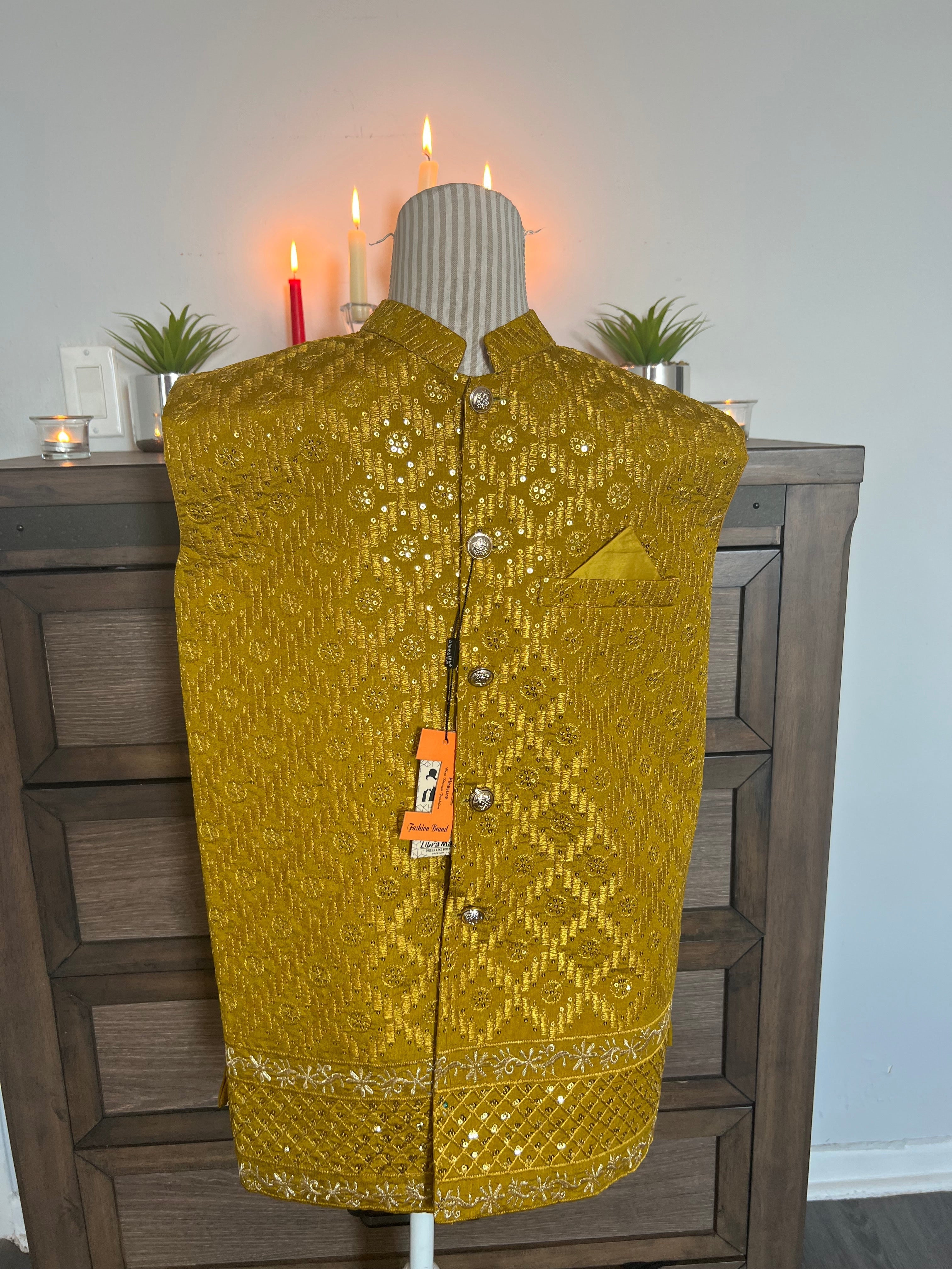 Men's Premium Sequin Embroidered Waistcoat – Slim Fit Luxury Festive Vest - Boutique By MaryamBoutique By MaryamBoutique By MaryamMustard GrenSMen's Premium Sequin Embroidered Waistcoat – Slim Fit Luxury Festive Vest
