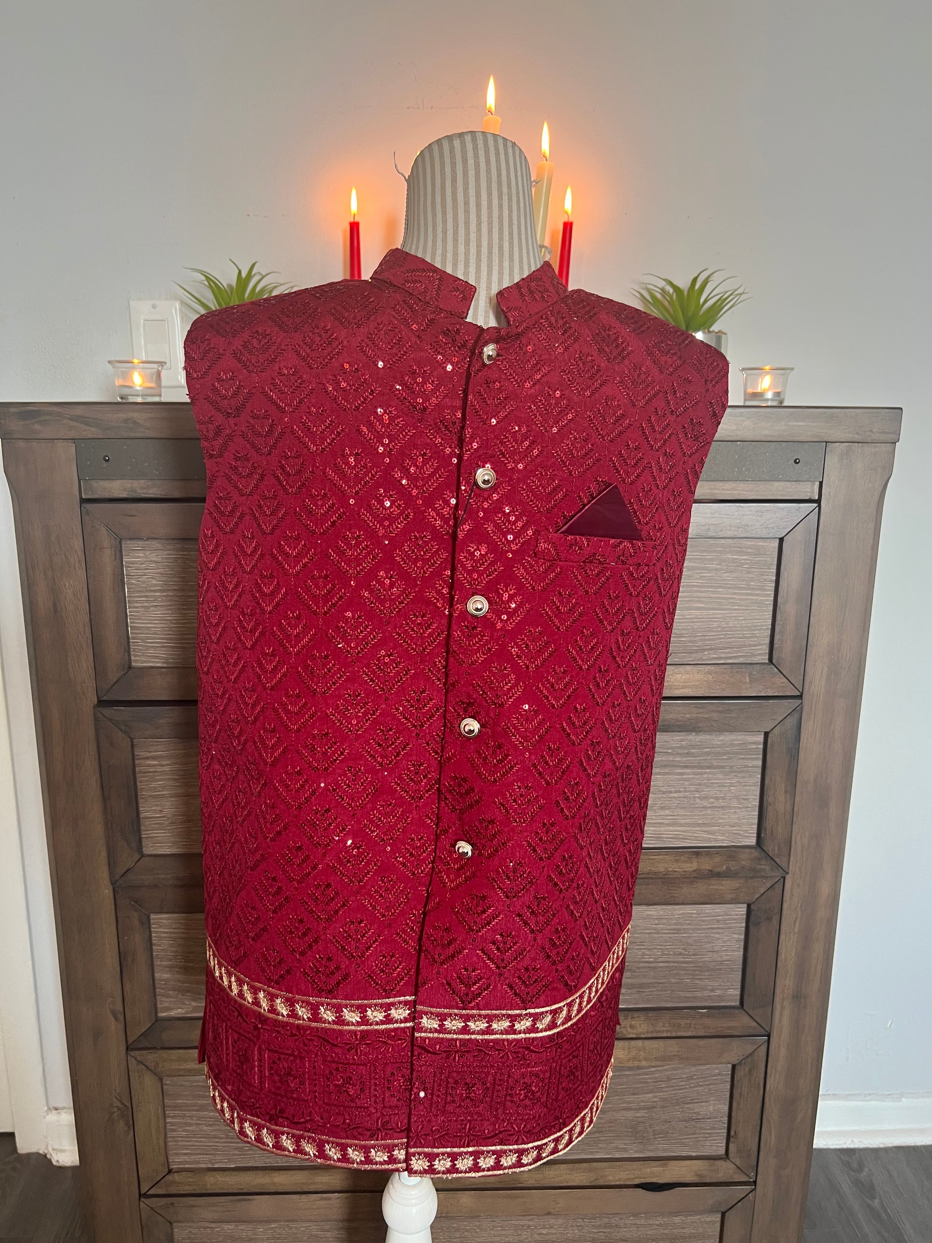Men's Premium Sequin Embroidered Waistcoat – Slim Fit Luxury Festive Vest - Boutique By MaryamBoutique By MaryamBoutique By MaryamMaroonSMen's Premium Sequin Embroidered Waistcoat – Slim Fit Luxury Festive Vest