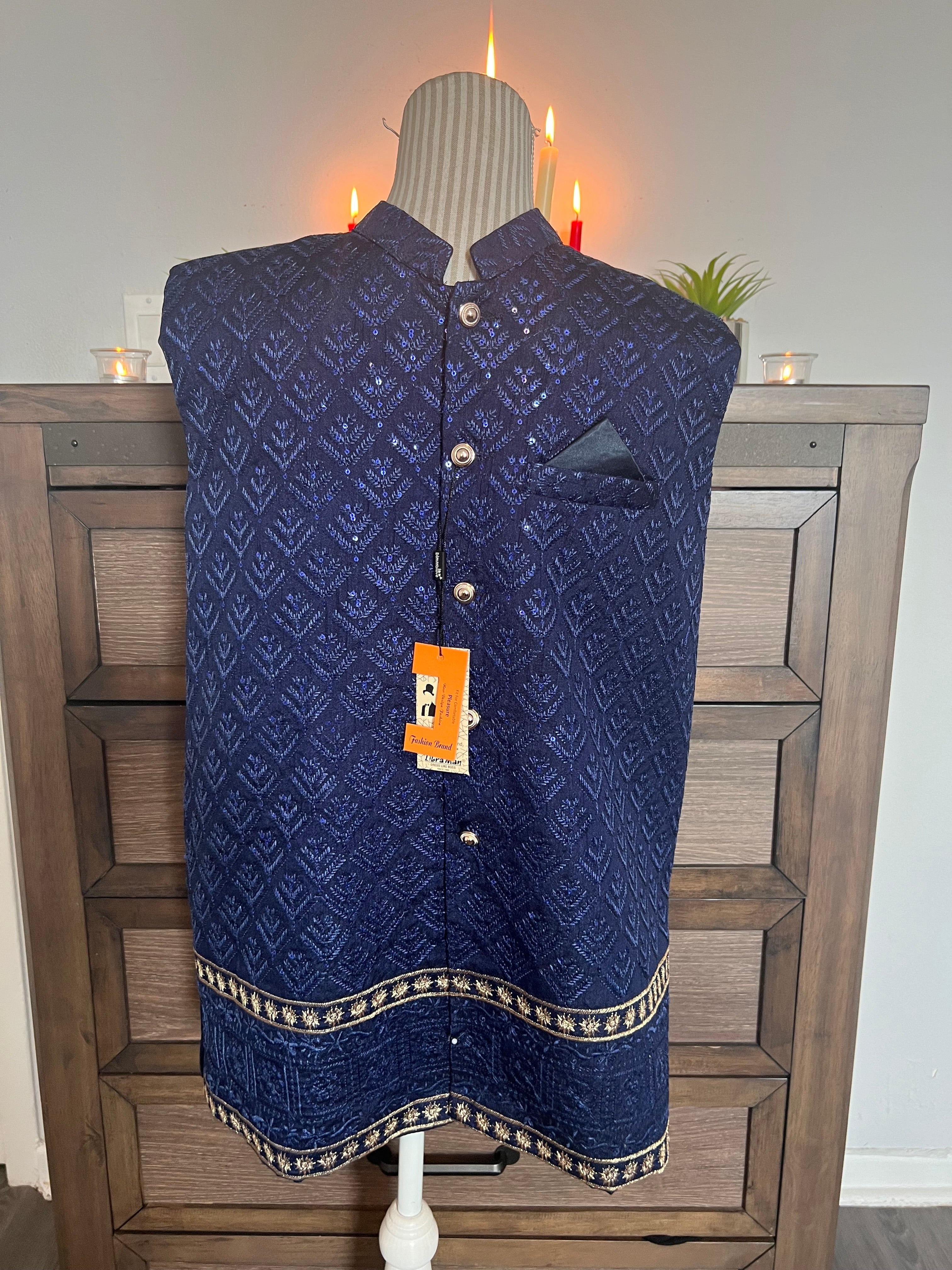 Men's Premium Sequin Embroidered Waistcoat – Slim Fit Luxury Festive Vest - Boutique By MaryamBoutique By MaryamBoutique By MaryamBlueSMen's Premium Sequin Embroidered Waistcoat – Slim Fit Luxury Festive Vest