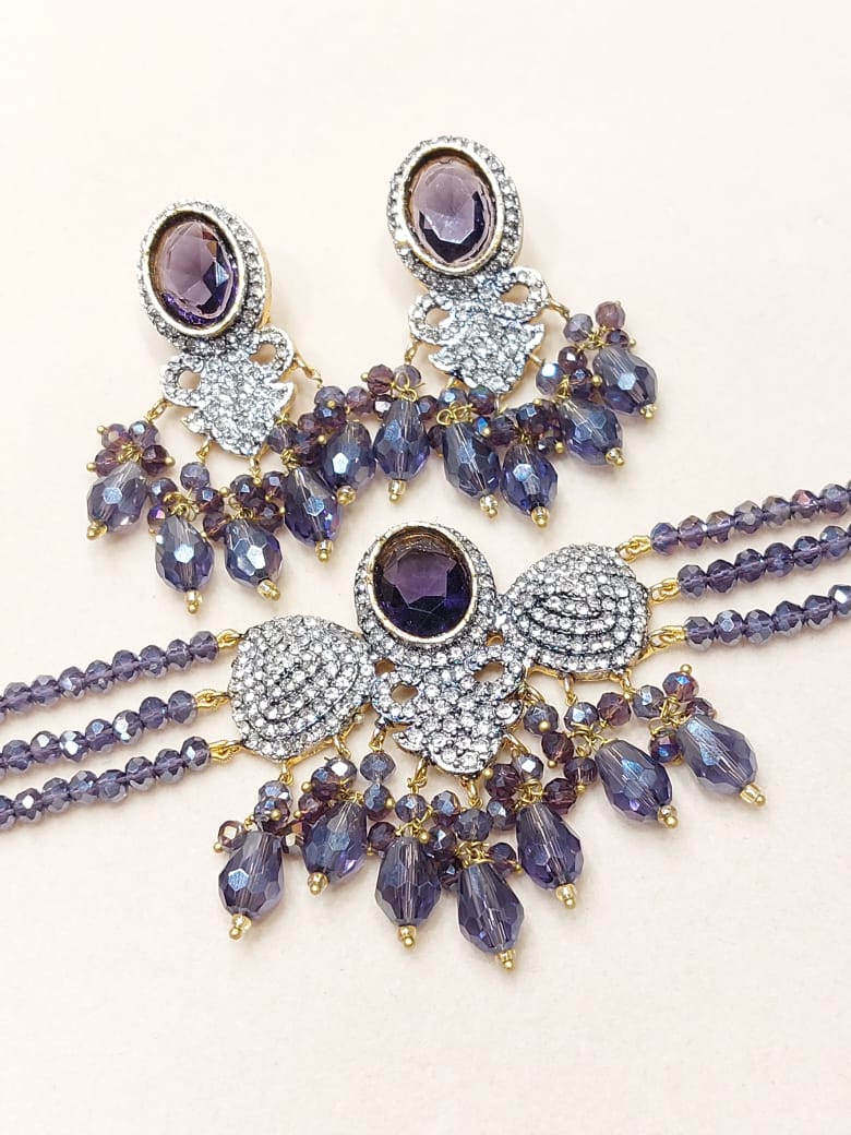 Premium 3 - Strand Crystal Choker Set | Available in 8 Vibrant Colors BMJ - 002 - Boutique By MaryamBoutique By MaryamBoutique By Maryamdark - purplePremium 3 - Strand Crystal Choker Set | Available in 8 Vibrant Colors BMJ - 002