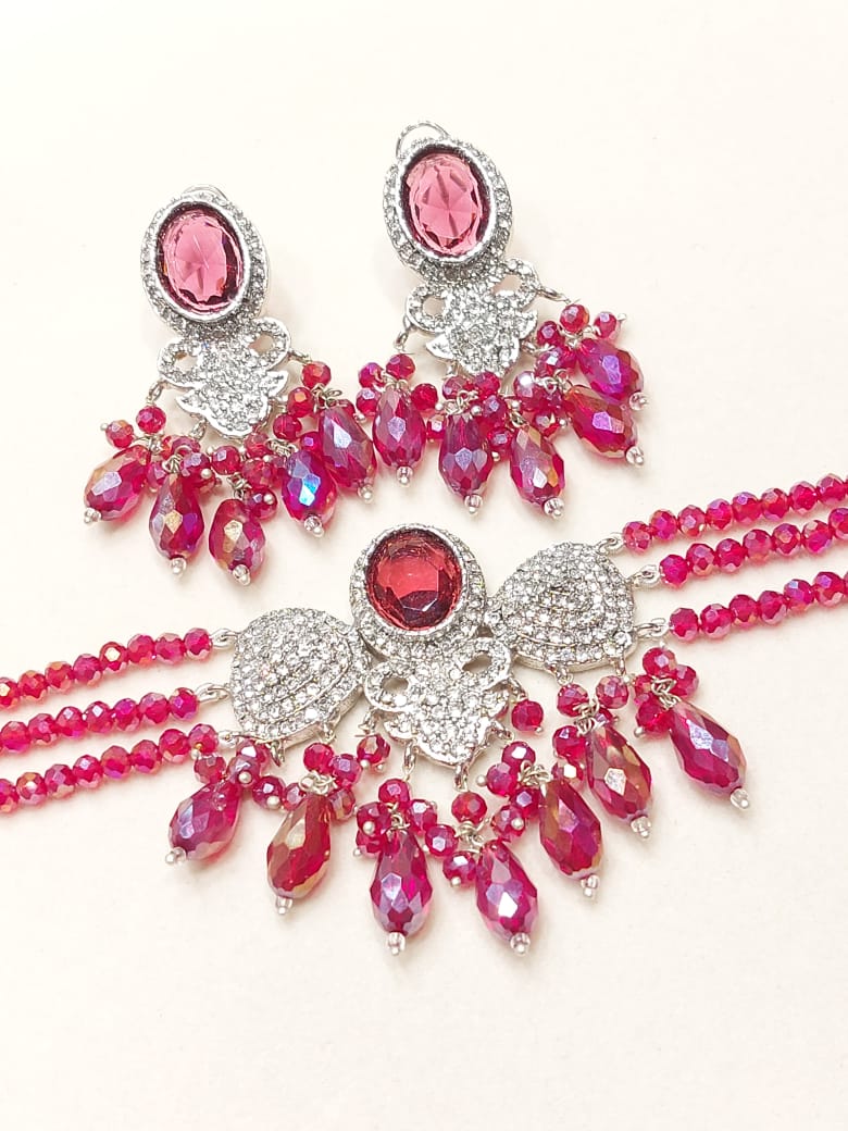 Premium 3 - Strand Crystal Choker Set | Available in 8 Vibrant Colors BMJ - 002 - Boutique By MaryamBoutique By MaryamBoutique By Maryambright - maroonPremium 3 - Strand Crystal Choker Set | Available in 8 Vibrant Colors BMJ - 002