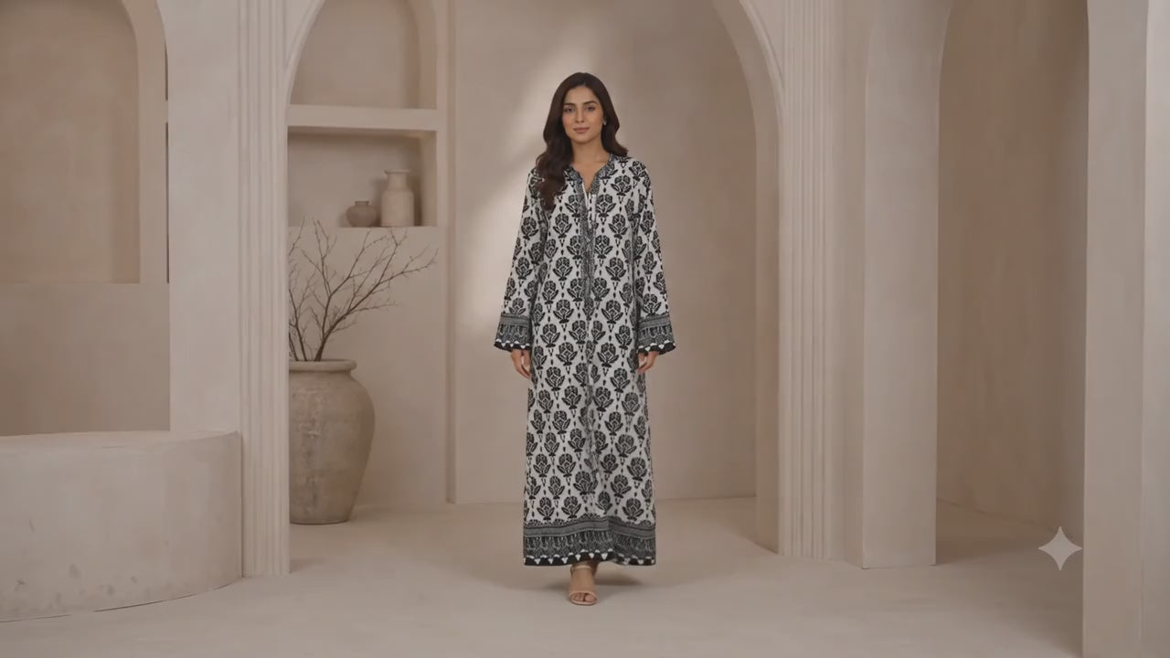 KFT-002 Classic Black Block Print Kaftan Maxi Dress