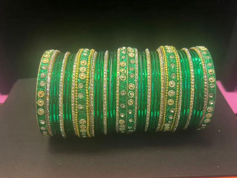 Luxury Stone-Studded Metal Bangles – Sparkling Handcrafted Festive Kada Set