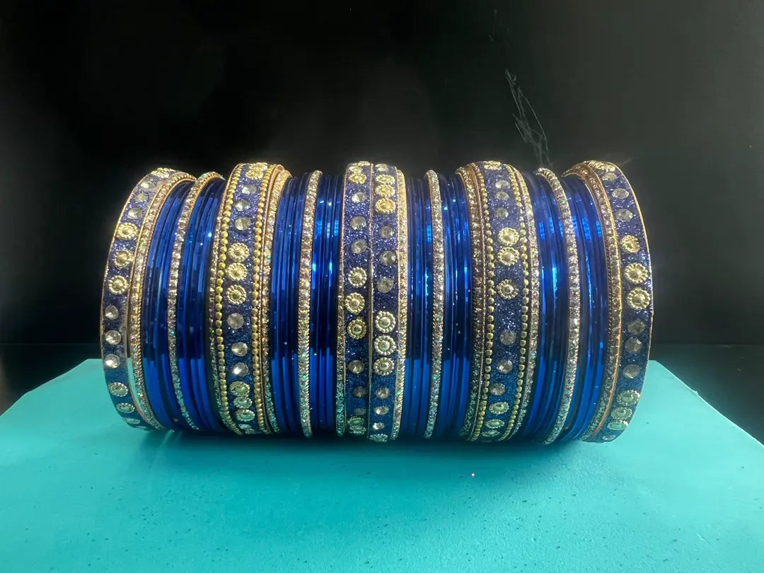 Luxury Stone-Studded Metal Bangles – Sparkling Handcrafted Festive Kada Set