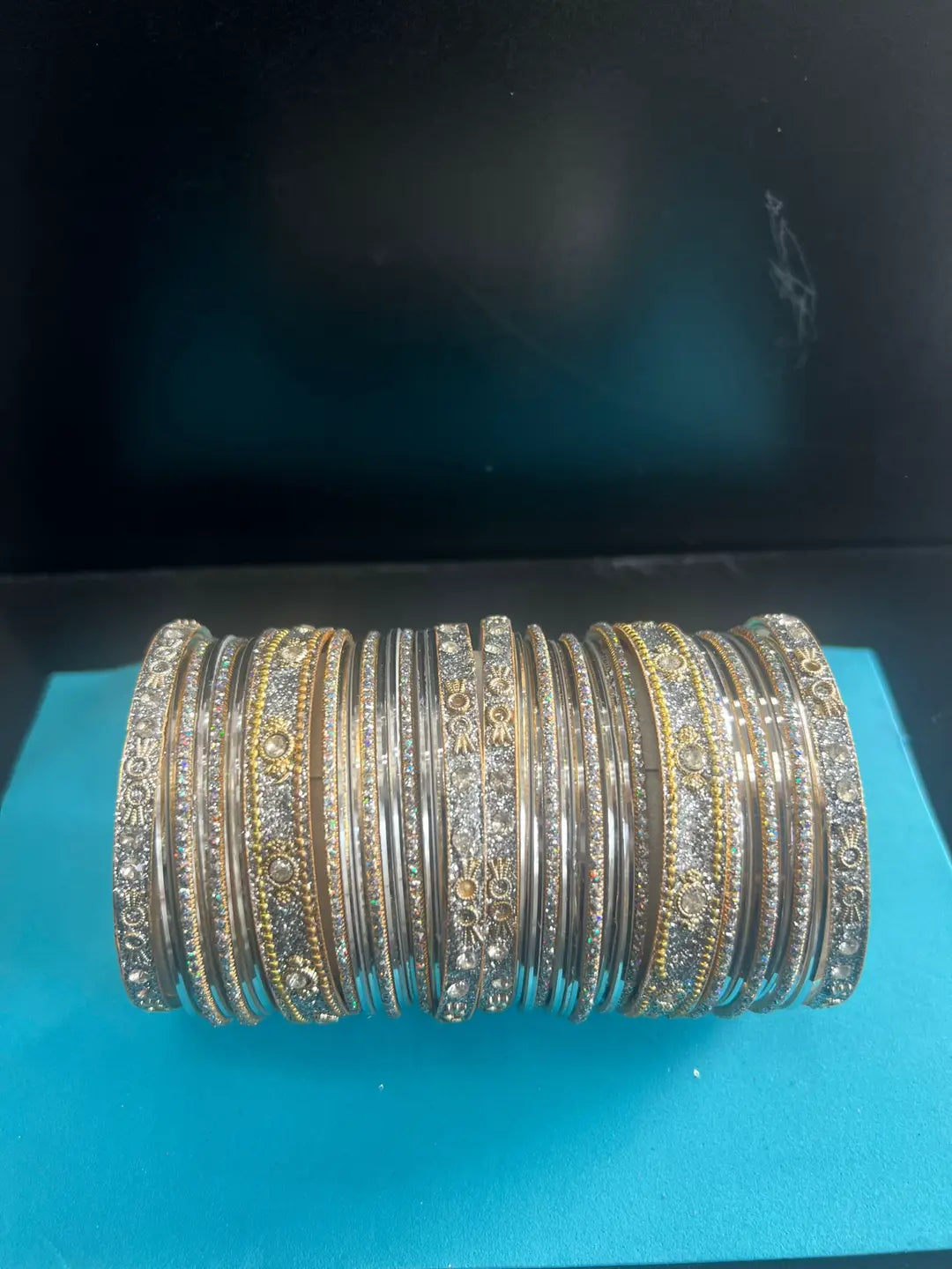 Luxury Stone-Studded Metal Bangles – Sparkling Handcrafted Festive Kada Set