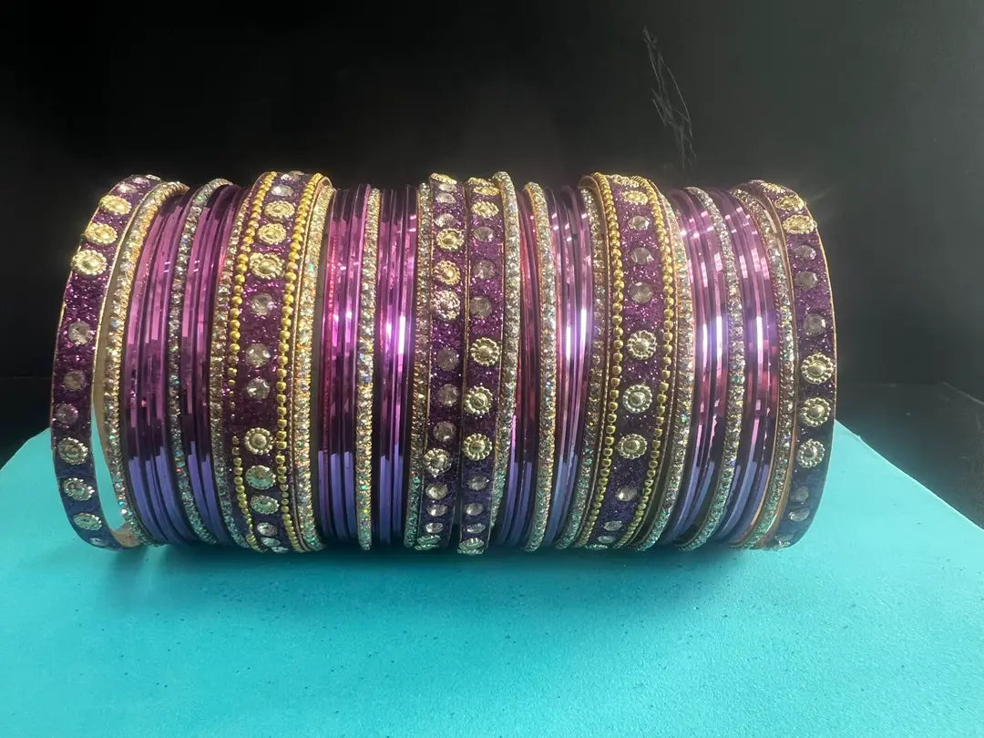 Luxury Stone-Studded Metal Bangles – Sparkling Handcrafted Festive Kada Set