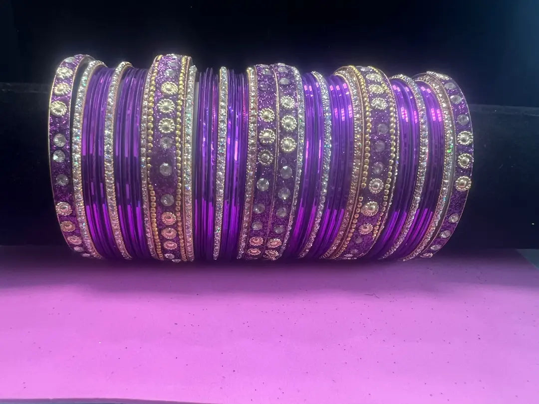 Luxury Stone-Studded Metal Bangles – Sparkling Handcrafted Festive Kada Set