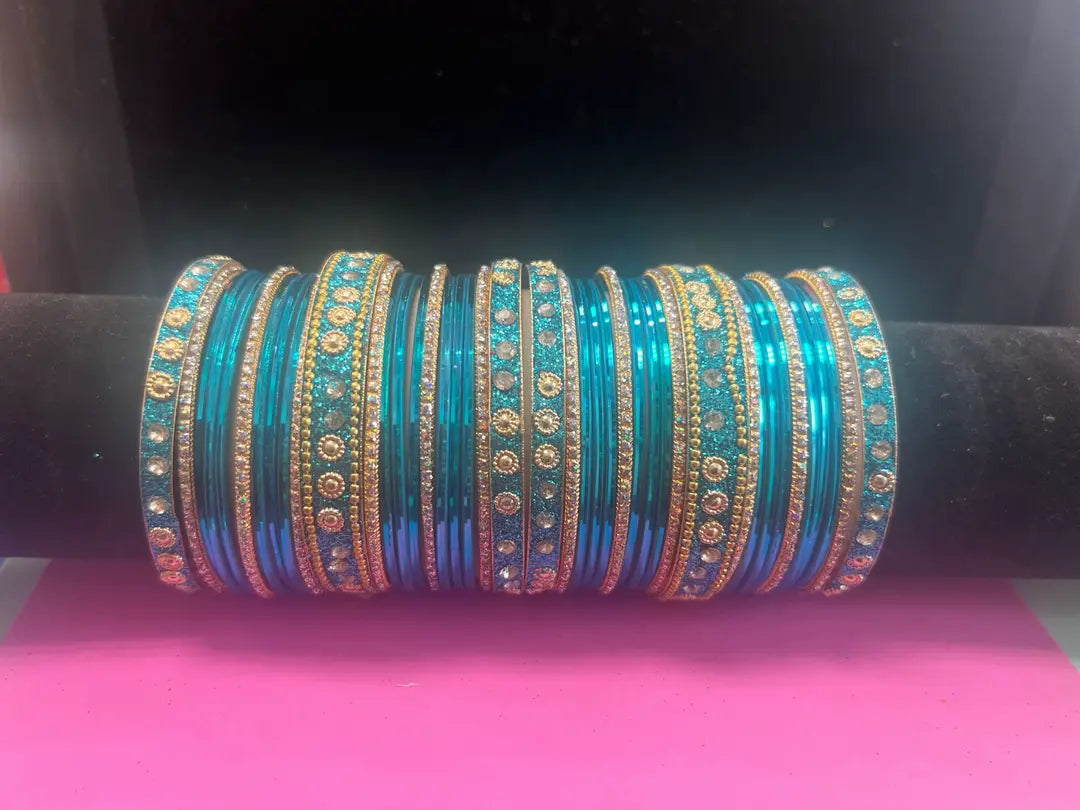 Luxury Stone-Studded Metal Bangles – Sparkling Handcrafted Festive Kada Set