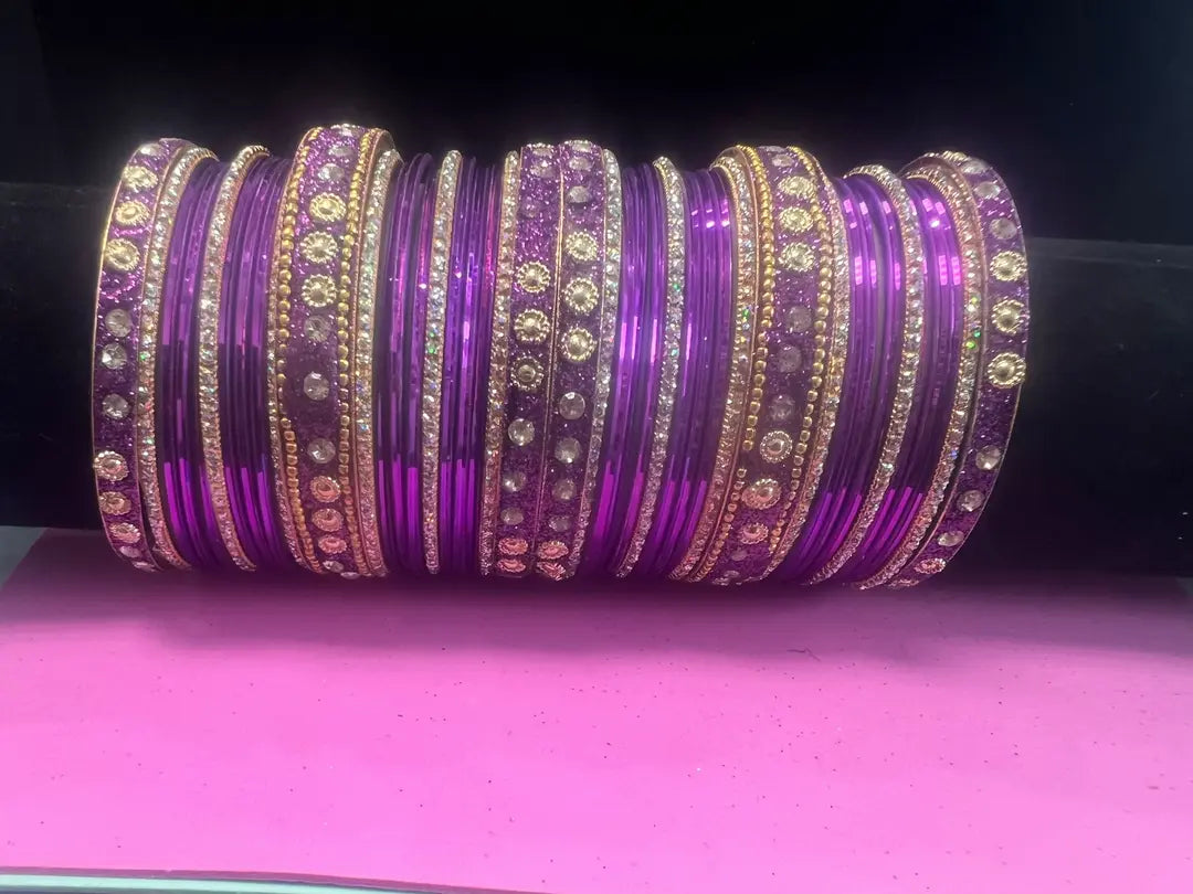 Luxury Stone-Studded Metal Bangles – Sparkling Handcrafted Festive Kada Set