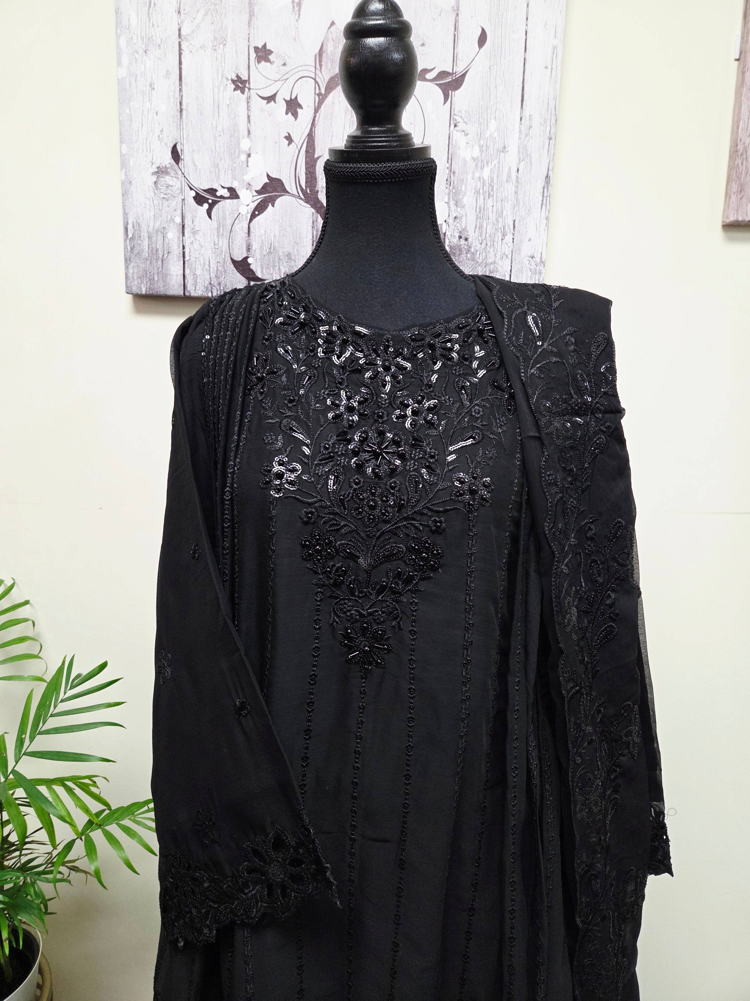 Elegant Chiffon Pleated Short Frock & Intricate Cutwork Palazzo Set