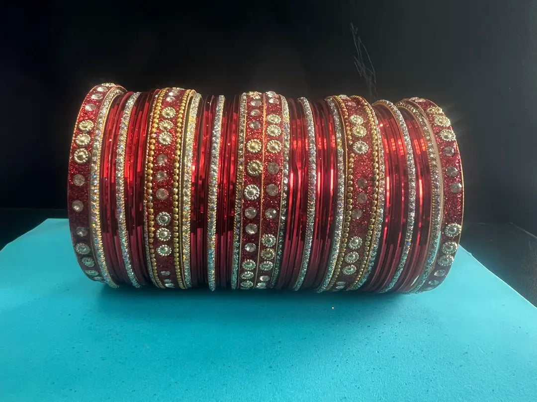 Luxury Stone-Studded Metal Bangles – Sparkling Handcrafted Festive Kada Set