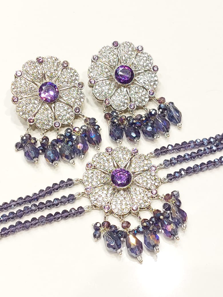 Sunflower Crystal Choker Set | 8 Vibrant Colors | Handcrafted Beaded Jewelry BMJ - 005 - Boutique By MaryamBoutique By MaryamBoutique By Maryamdark - purpleSunflower Crystal Choker Set | 8 Vibrant Colors | Handcrafted Beaded Jewelry BMJ - 005