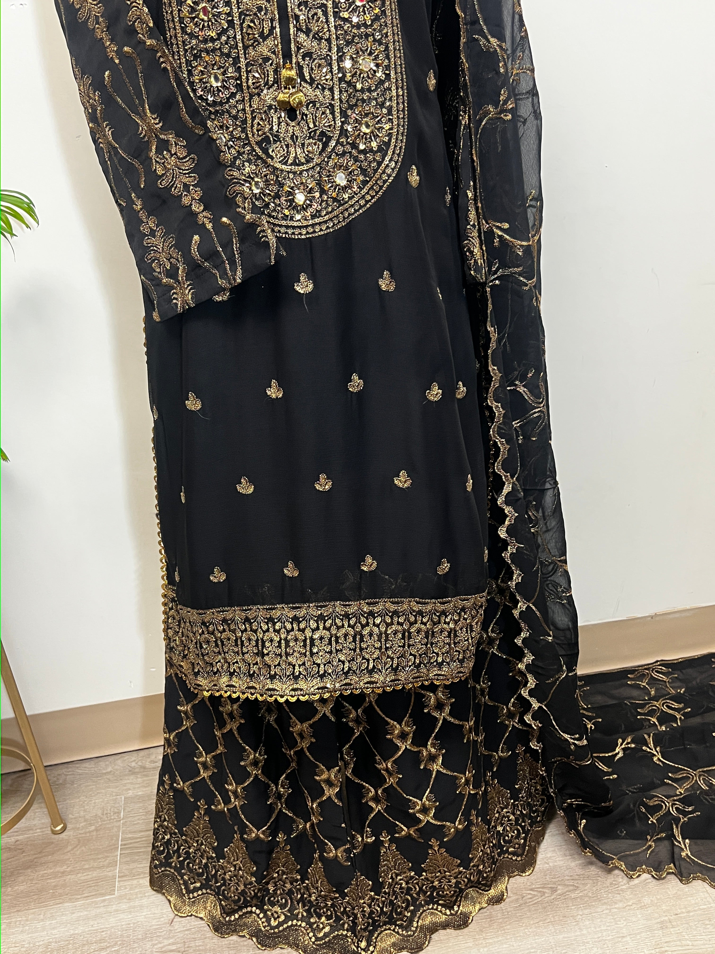 TW - 01 Chiffon Sharara with Tilla Work | Hand - Embroidered Bridal & Party Wear - Boutique By MaryamBoutique By MaryamBoutique By MaryamsmustardTW - 01 Chiffon Sharara with Tilla Work | Hand - Embroidered Bridal & Party Wear
