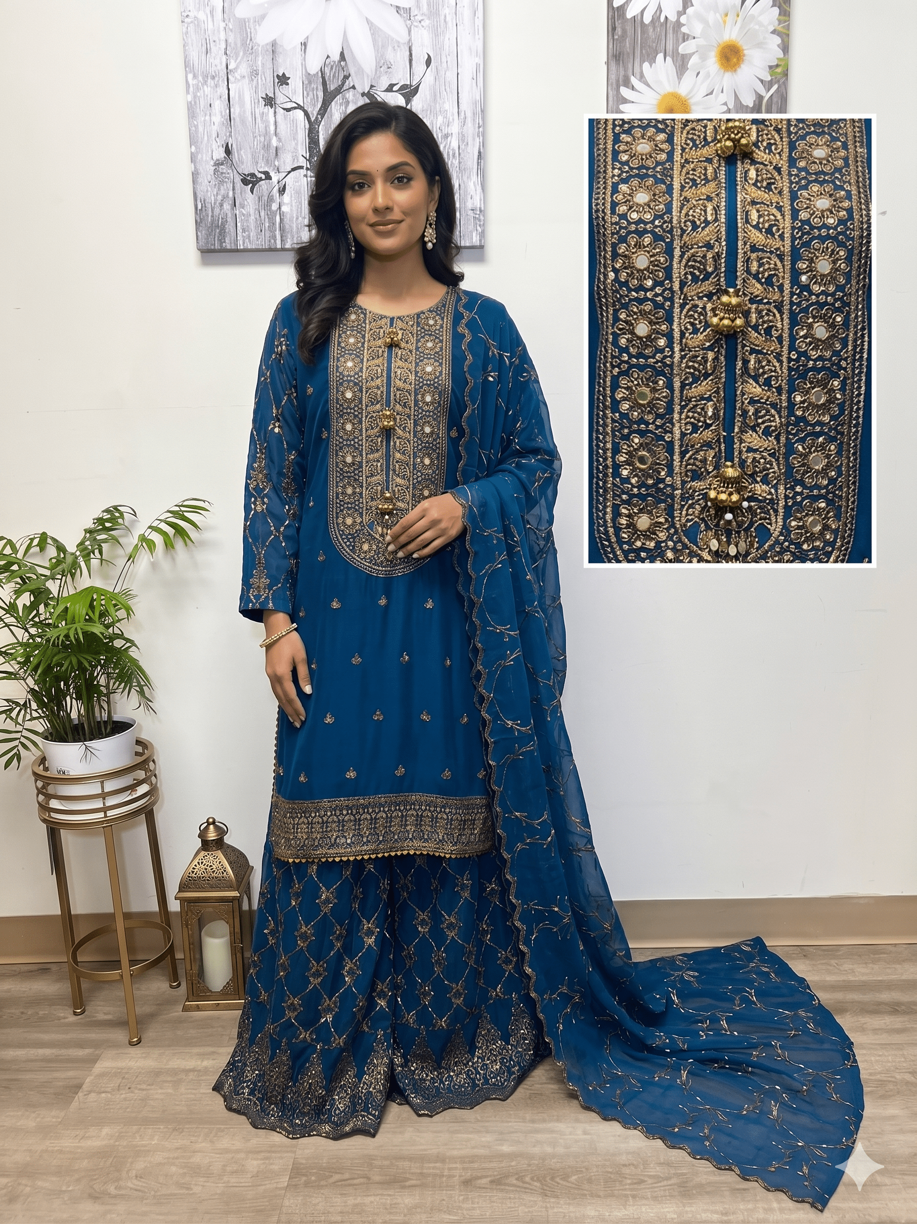 TW - 01 Chiffon Sharara with Tilla Work | Hand - Embroidered Bridal & Party Wear - Boutique By MaryamBoutique By MaryamBoutique By MaryamMB-Black-SsblueTW - 01 Chiffon Sharara with Tilla Work | Hand - Embroidered Bridal & Party Wear