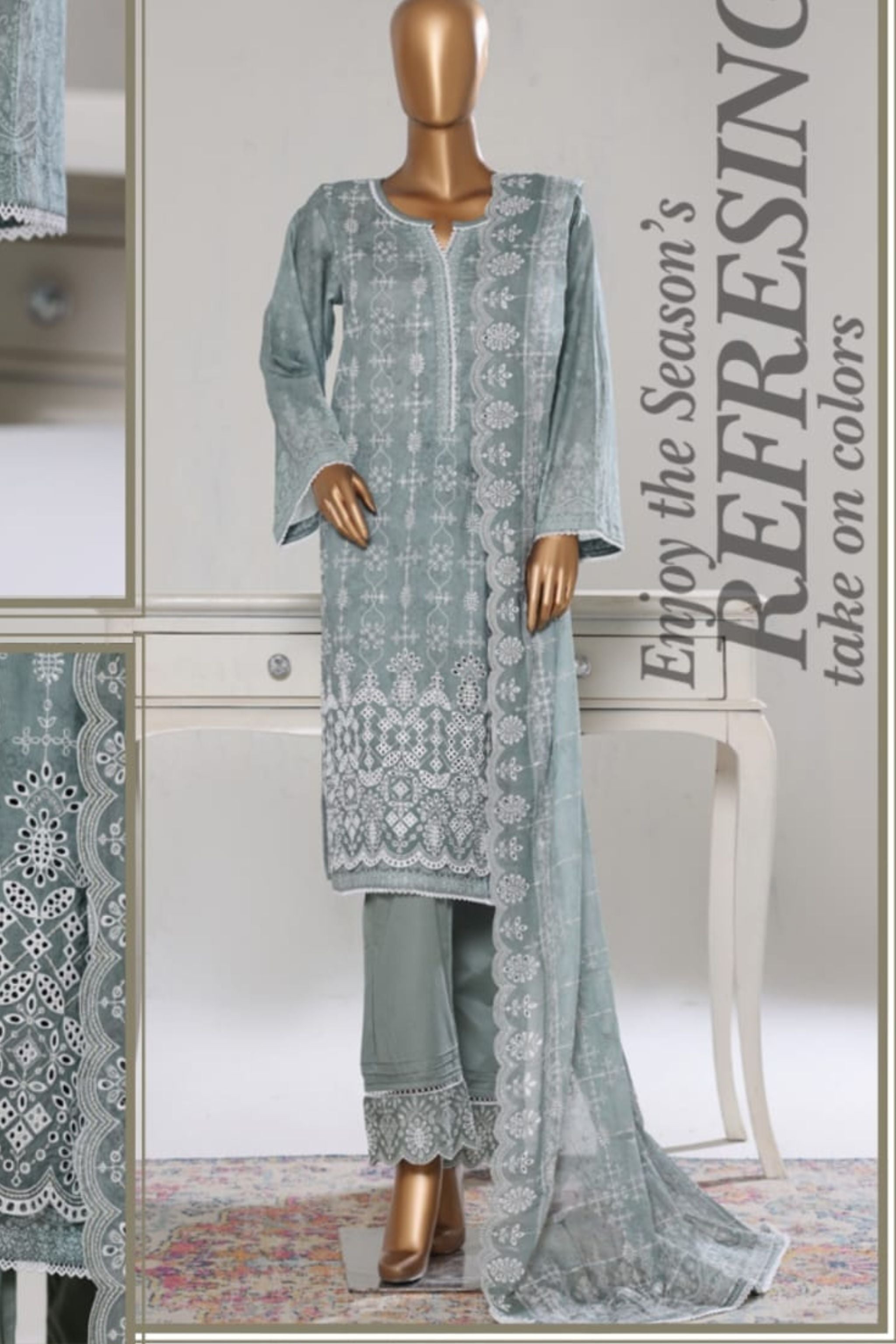 WCE - 01 Bin Saeed Original White Chikankari Embroidered Suit - Size XL - Boutique By MaryamBoutique By MaryamBoutique By Maryamslate - grayxlWCE - 01 Bin Saeed Original White Chikankari Embroidered Suit - Size XL