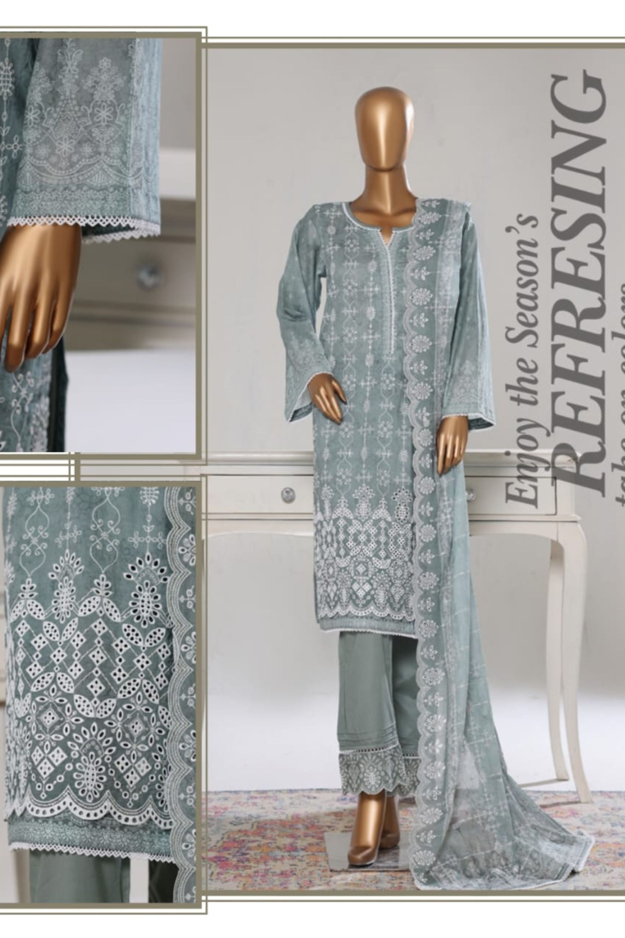 WCE - 01 Bin Saeed Original White Chikankari Embroidered Suit - Size XL - Boutique By MaryamBoutique By MaryamBoutique By Maryamslate - grayxlWCE - 01 Bin Saeed Original White Chikankari Embroidered Suit - Size XL